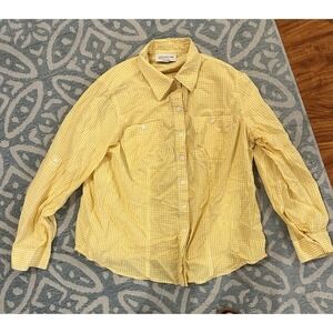 Women Plus Jones New York 100% Cotton Yellow White‎ Check Blouse Top ButtonUp 1X